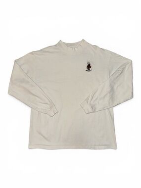 Vintage Anvil Mock Neck Long Sleeve Shirt STA University Embroidered White Large